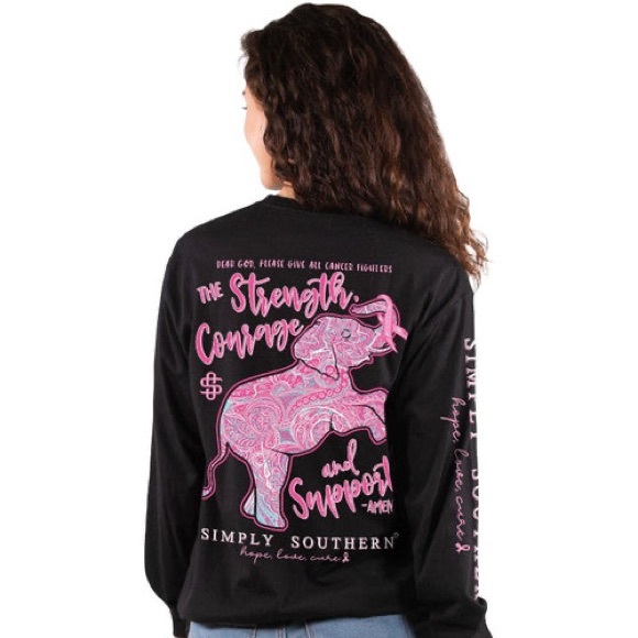 NWT Simply Southern graphic "Pink Cancer Ribbon Elephant" Women's Long Sleeve - Picture 4 of 5